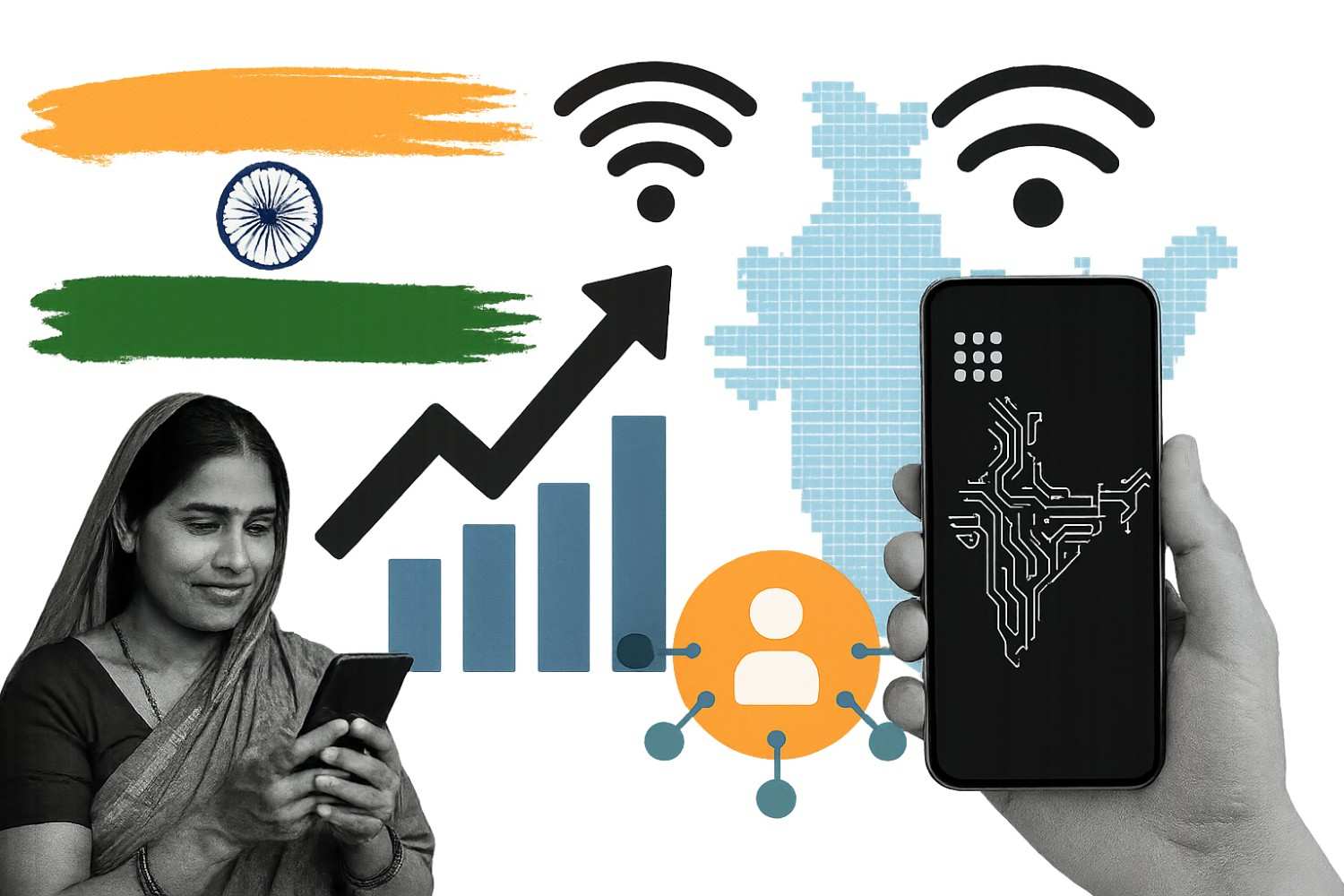 Bharat Intelligence Series — AI and Bharat Collage Illustration