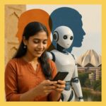 The Hard Lessons Behind India’s 20 Startup Collapses — What Founders Must Learn Before Scaling Too Soon Realistic Bharat-centric collage representing India’s Digital Consumers in the Age of Reasoning Machines, showing an Indian woman using a smartphone beside a humanoid AI robot with Indian cultural architecture and abstract silhouettes, symbolizing the fusion of tradition and reasoning technology in India’s AI era.