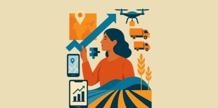The Founder’s Formula: 27 Elegant Equations That Simplify the Hardest Startup Problems A modern collage-style digital illustration symbolizing Bharat’s startup transformation — a woman reaching toward progress amid icons of technology, logistics, agriculture, and innovation.