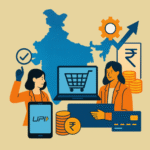 Bharat Startups 2025: The Complete Guide to India’s Grassroots Entrepreneurship Movement Realistic collage illustration representing India’s fintech infrastructure in 2025, featuring digital connectivity, Account Aggregators, ONDC commerce flows, API networks, and data exchange layers symbolizing the Open Network Revolution