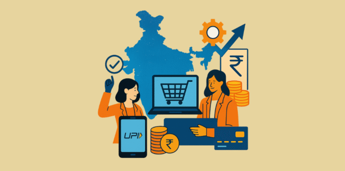 India’s Fintech Infrastructure 2025: Account Aggregators, ONDC, and the Open Network Revolution Realistic collage illustration representing India’s fintech infrastructure in 2025, featuring digital connectivity, Account Aggregators, ONDC commerce flows, API networks, and data exchange layers symbolizing the Open Network Revolution