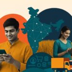 India’s Logistics & Supply Chain Tech Revolution 2025-2030 Modern collage-style illustration depicting rural e-commerce growth in India, featuring young people using smartphones and digital technology connected across a map of India.