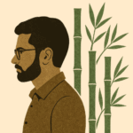 How AI Will Reshape Rural Entrepreneurship: The Next Frontier of Bharat’s Digital Economy Minimal Bharat-style digital collage of a thoughtful founder silhouette beside bamboo stalks, symbolizing patience, clarity, and hidden growth.
