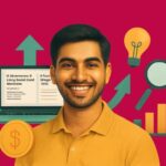 Ethical Innovation — AI for Inclusion, Not Just Efficiency Modern collage illustration of an Indian startup founder surrounded by growth icons like graphs, laptop, and lightbulb representing startup tools and innovation.