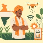 Apple: The $3 Trillion Design that Changed Everything Illustration of an Indian farmer with agri drone, digital farming icons and India map representing agritech and smart agriculture funding in India.