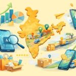 Creative collage illustration representing ecommerce growth, digital payments, logistics expansion and AI adoption across Tier-2 and Tier-3 markets in India