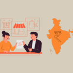 Decoding the Bharat Digital Economy: Trust Signals, Supply Chains, and the Lean Scaling Imperative Startup business loan India illustration showing founders discussing funding with India map and rupee symbol