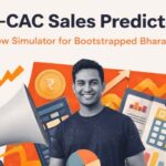 Zero-CAC Sales Predictor banner showing an Indian entrepreneur surrounded by organic business growth symbols like a megaphone, rupee coin, and financial charts.