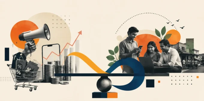 Why Trust Is Replacing Discounts in Consumer Behaviour in India Editorial collage illustrating consumer behaviour in India, showing the shift from discount-driven marketing to trust, community, and relationship-based business growth.