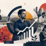 Editorial collage illustrating profitable startups India through disciplined founders, sustainable business growth, digital entrepreneurship, and long-term value creation across Bharat.