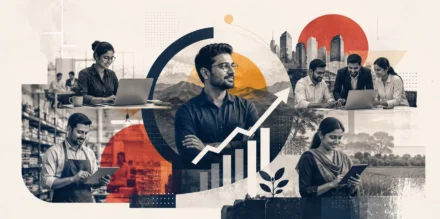 Editorial collage illustrating profitable startups India through disciplined founders, sustainable business growth, digital entrepreneurship, and long-term value creation across Bharat.