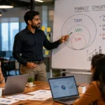 Startup Financial Projections Explained for First-Time Founders: How Investors Evaluate Revenue, Costs and Growth Startup TAM SAM SOM framework showing how investors evaluate startup market size and market opportunity