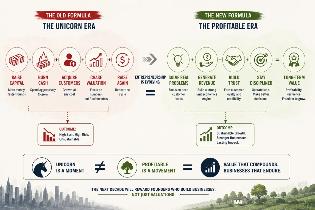 Why Profitable Startups in India May Outperform Unicorns 1 an illustration showing an unicorn startup vs the profitable startup