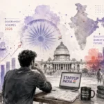Illustration of India's startup ecosystem showing government startup schemes, grants, Startup India, funding support, incubators and innovation opportunities for founders in 2026.