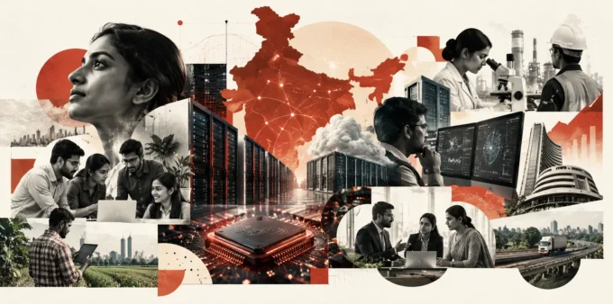 India AI Economy 2026: Funding, Startups, Compute, Enterprise Adoption, Opportunities and Market Outlook India AI economy 2026 collage showing AI startups, data centres, computing infrastructure and enterprise technology