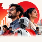 India AI Readiness Report 2026 visual showing Indian workers, businesses and AI technology shaping the future of work