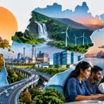 India’s District Economy: Growth, Jobs, Investment and the New Geography of Opportunity Odisha economy 2026 economic development collage featuring industry, infrastructure, technology, ports, renewable energy and cultural heritage
